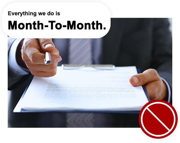 An image of a red and white stop sign over a man holding a contract and handing a pen to you.